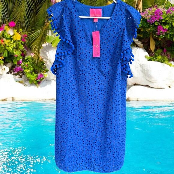 Lilly Pulitzer NWT Astara Dress Baha Blue Neon Sunburst Eyelet Size Small 198.00 - Picture 3 of 8